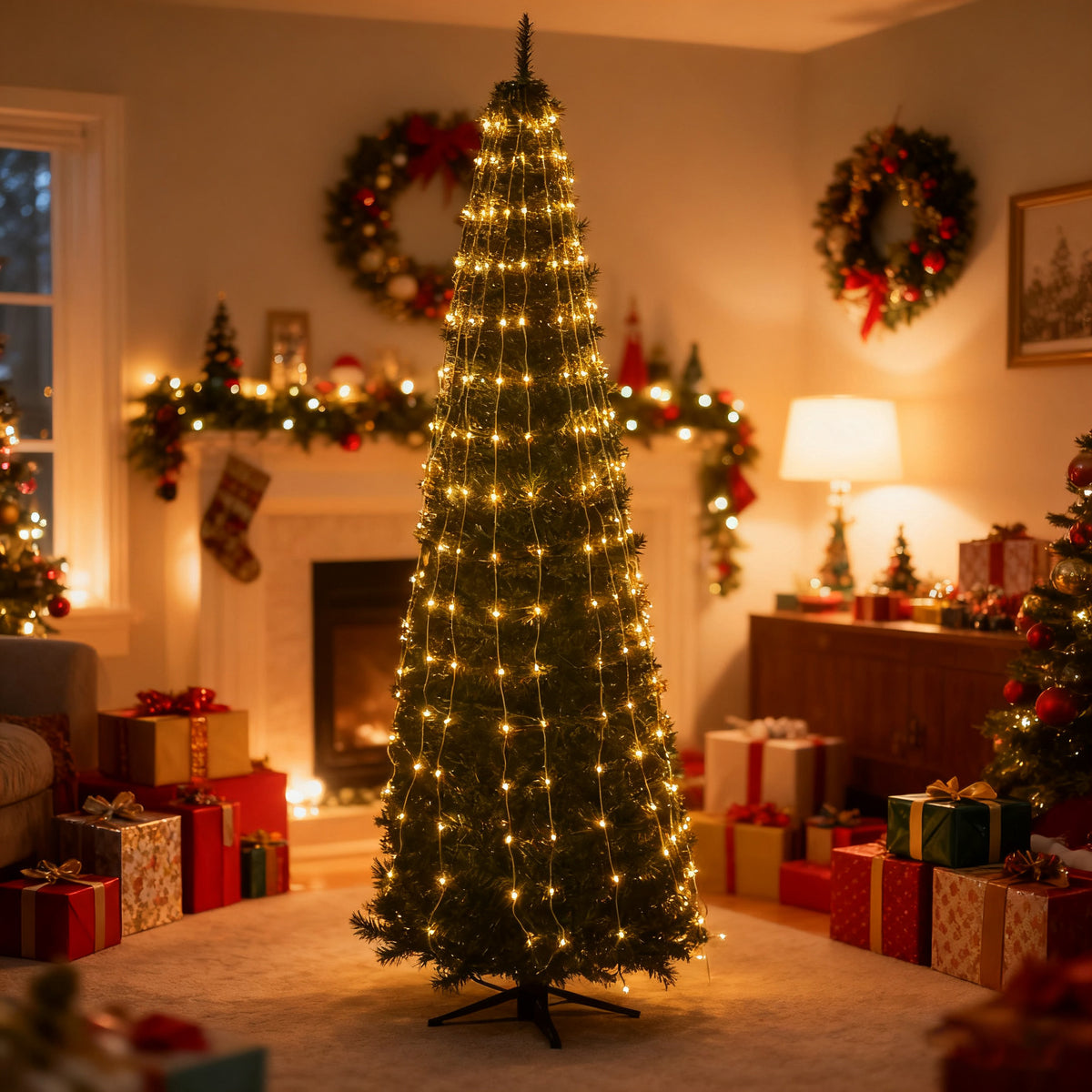 Warm-white top-down tree lighting display