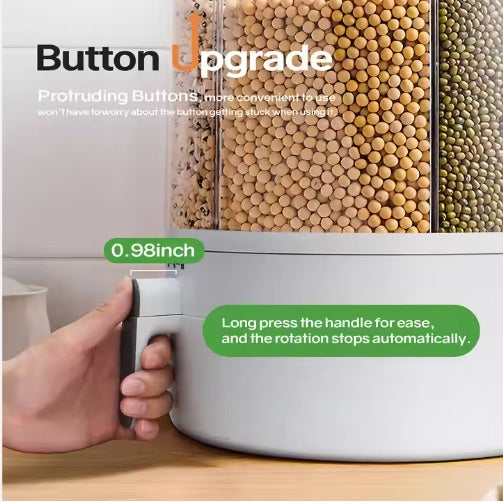 6-in-1 Rotating Grain Storage Dispenser – 360° Rice & Cereal Organizer with Anti-Spill Design-SROYAS