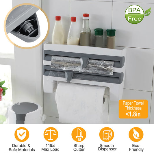 Wall-Mount Kitchen Roll Dispenser with Cutter – Paper Towel, Foil & Cling Film Organizer-SROYAS