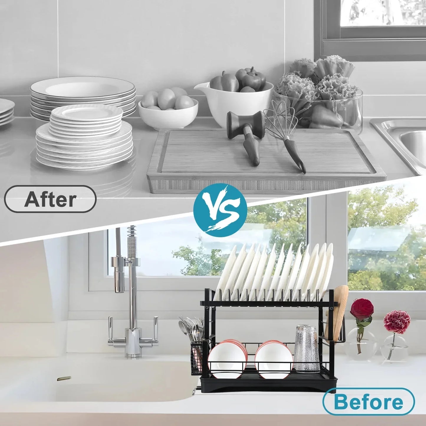 8-Tier Adjustable Pot & Pan Organizer with Dish Drying Rack-SROYAS