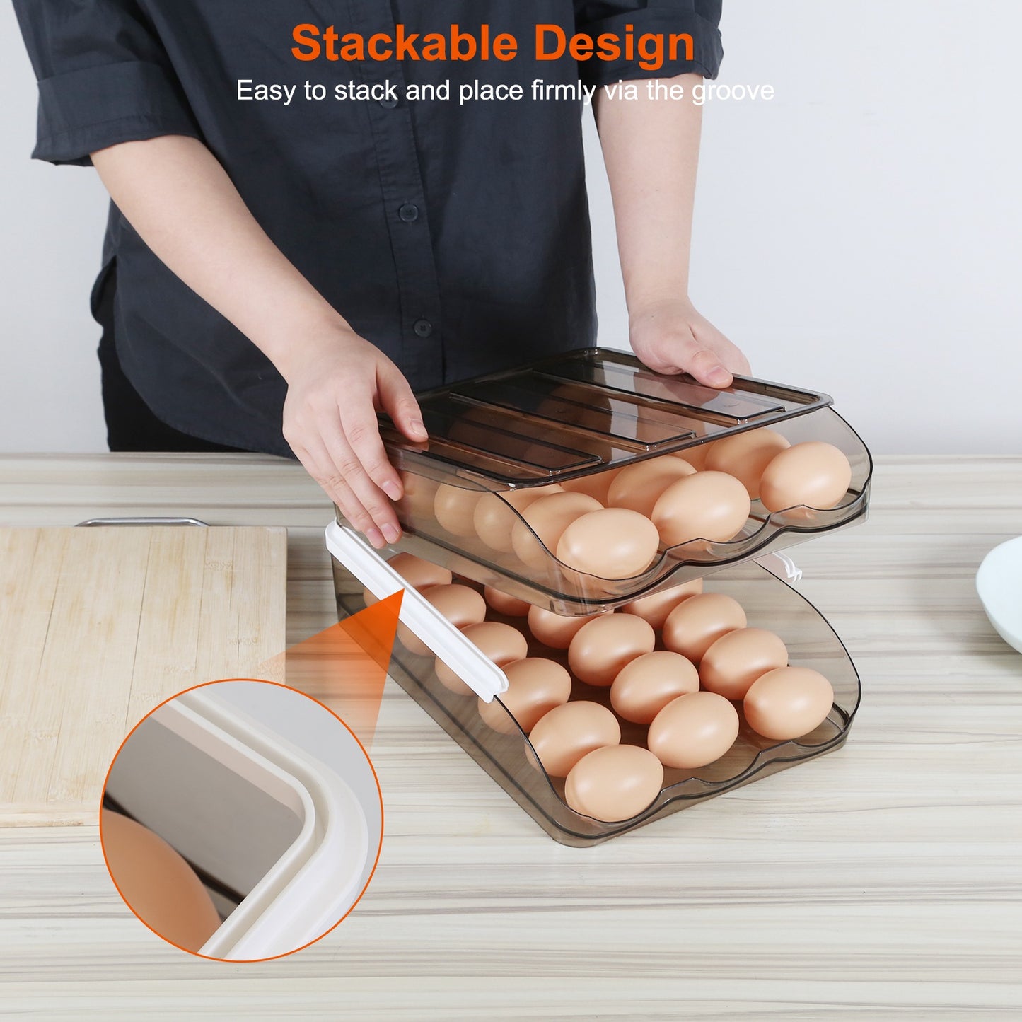 Double-Layer Egg Holder with Auto-Roll & Lid ā Stores 36 Eggs-SROYAS