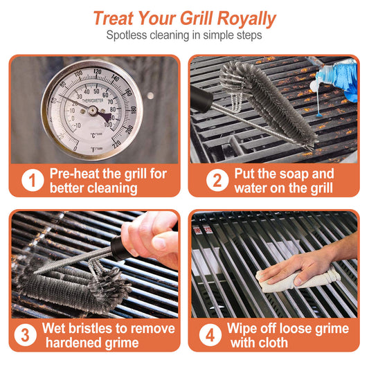 BBQ Grill Cleaning Brush – 18” Stainless Steel Scrubber-SROYAS