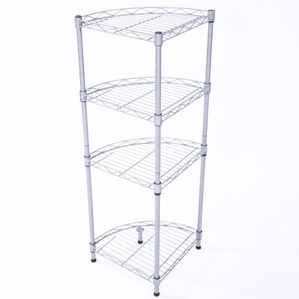 Four-tier silver corner wire rack