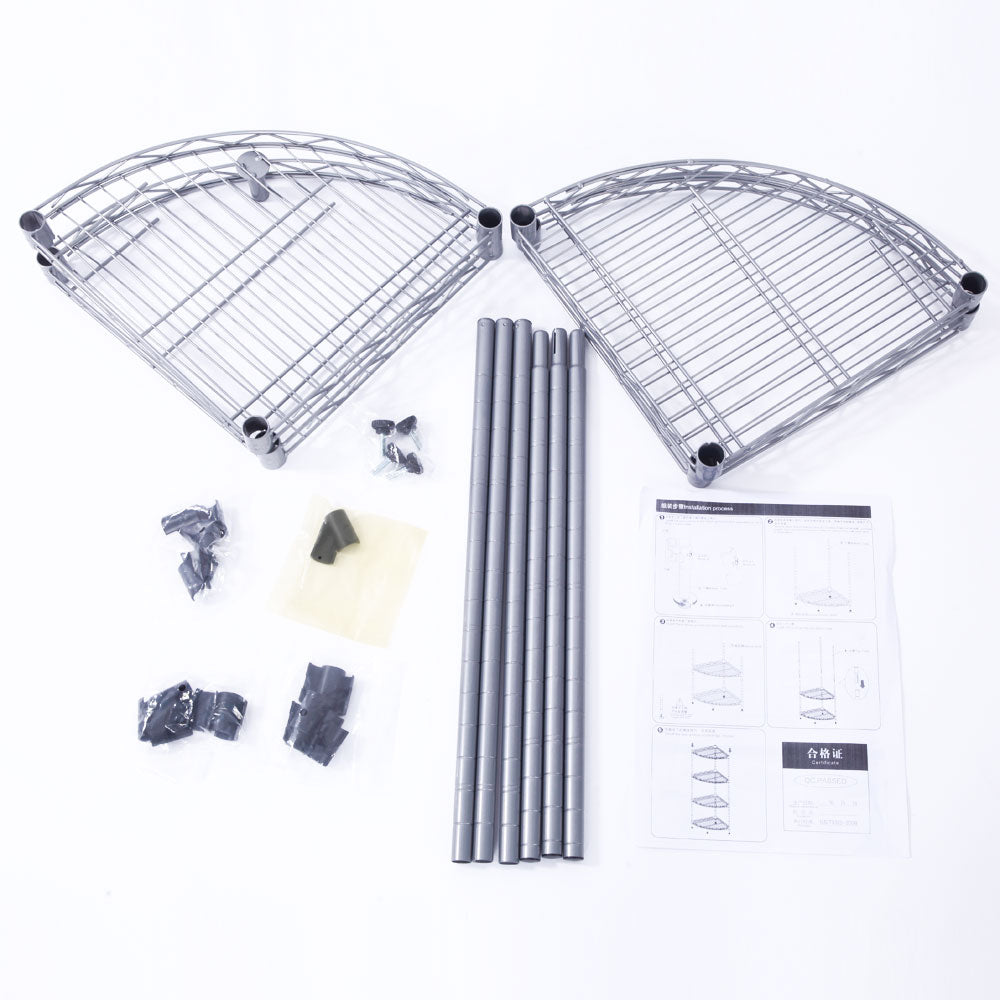 Shelves, poles, connectors and instruction sheet
