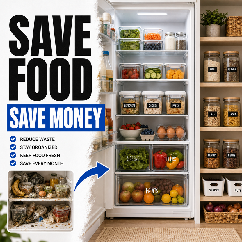 Fridge and food storage organization to reduce waste before and after