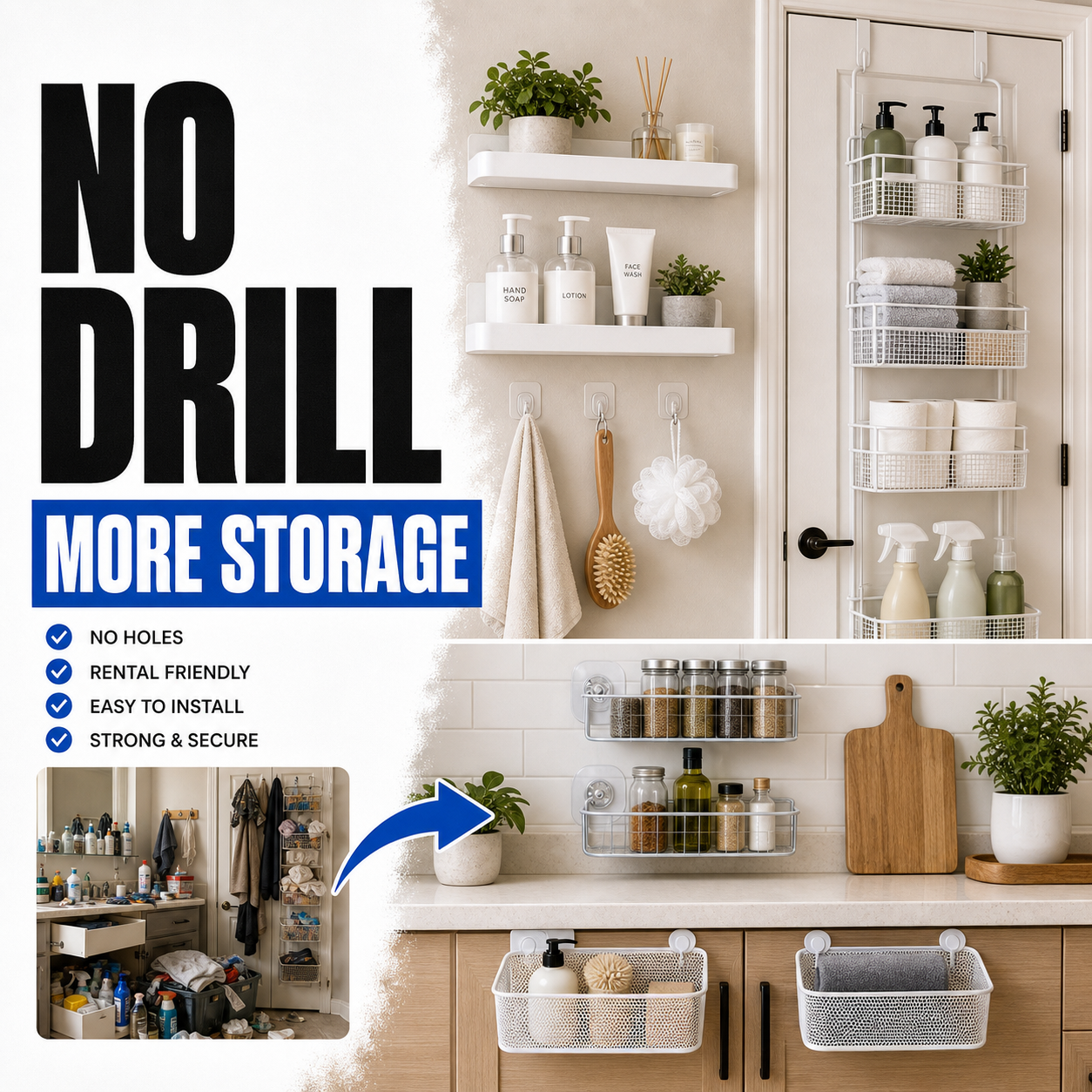 No drill renter friendly home storage ideas before and after