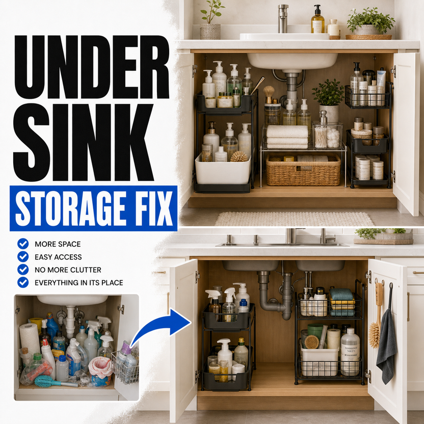 Under sink storage ideas for bathrooms and kitchens before and after