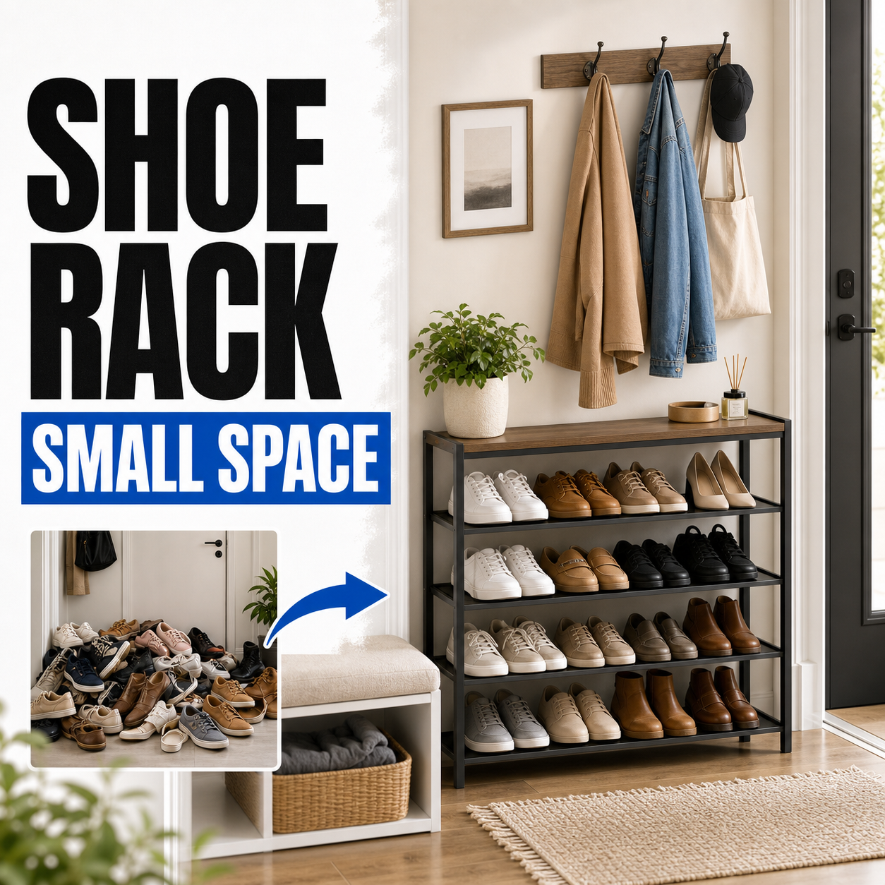 Small entryway shoe rack organization ideas for daily use