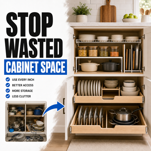 Kitchen cabinet organizers that stop wasted space before and after