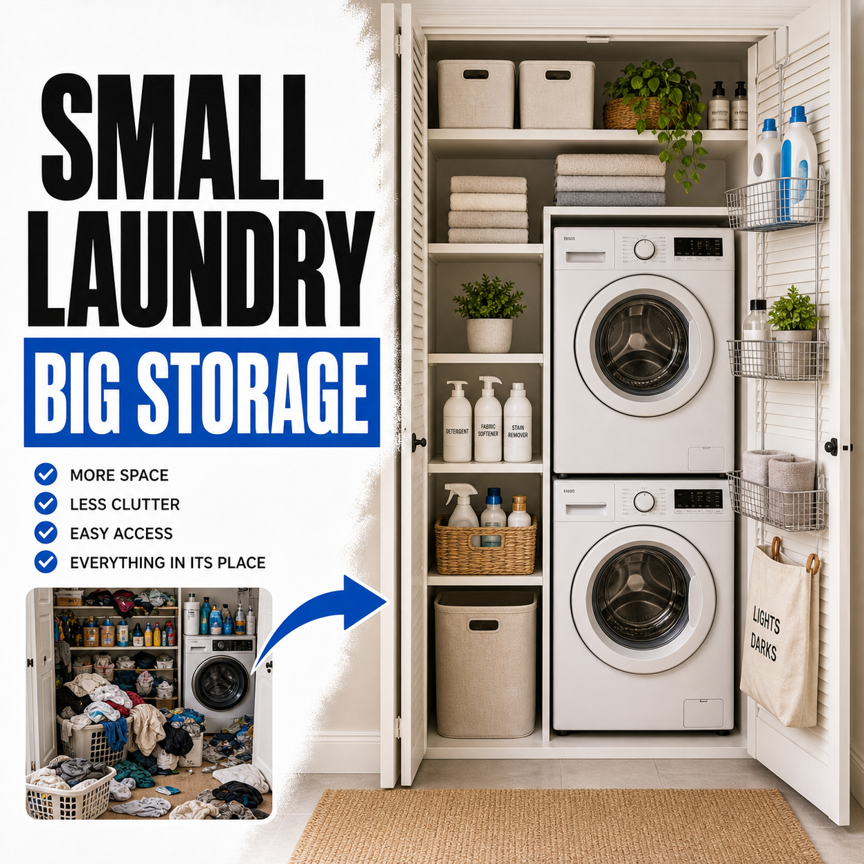 Small laundry room big storage organization before and after