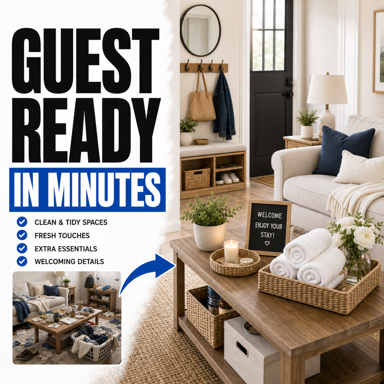 Guest ready home essentials checklist before and after
