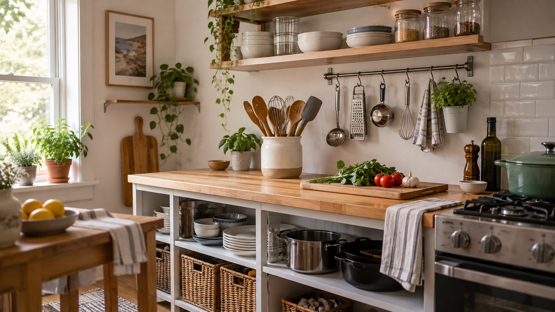 Home & Kitchen Organization Tips-SROYAS LLC-SROYAS Team-Countertop Organization-countertop utensil organizer-Evergreen-kitchen tool storage-organize kitchen utensils without drawer clutter-small kitchen counter organizer-utensil holder