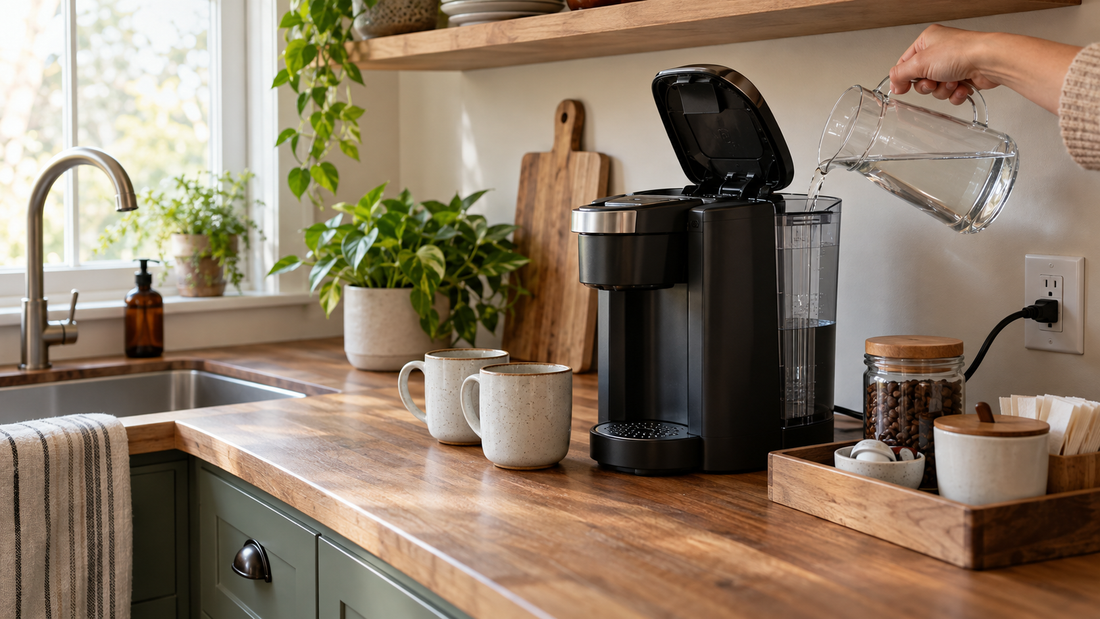 Home & Kitchen Organization Tips-SROYAS LLC-SROYAS Team-coffee bar organizer-Countertop Organization-countertop storage-Evergreen-home coffee station organizer-mug storage ideas-small coffee station