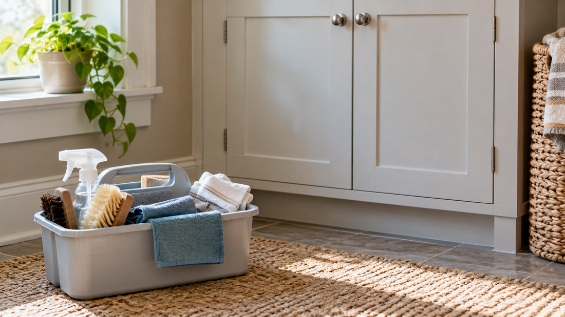 Home & Kitchen Organization Tips-SROYAS LLC-SROYAS Team-cleaning caddy-daily cleaning station under sink-Evergreen-home cleaning storage-small cabinet storage-under sink organizer-Under Sink Storage