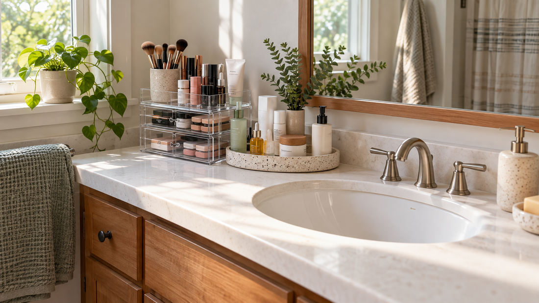 Home & Kitchen Organization Tips-SROYAS LLC-SROYAS Team-bathroom counter organizer for skincare-Bathroom Organization-Evergreen-makeup organizer-rotating bathroom organizer-skincare organizer-vanity storage
