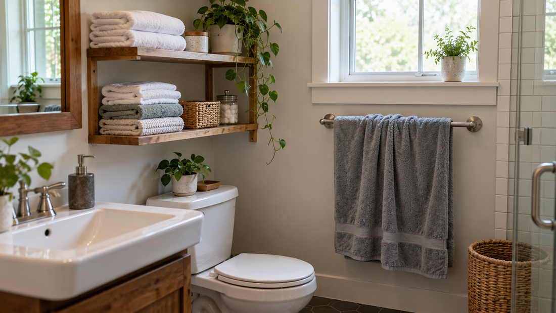 Home & Kitchen Organization Tips-SROYAS LLC-SROYAS Team-Bathroom Organization-bathroom storage cabinet-Evergreen-organize towels in small bathroom-over toilet storage-small bathroom organizer-towel rack