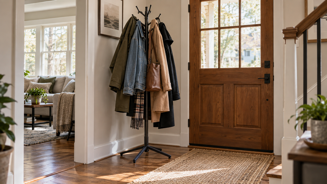 Home & Kitchen Organization Tips-SROYAS LLC-SROYAS Team-coat rack ideas for small entryway-Entryway & Shoe Storage-entryway hooks-Evergreen-freestanding coat rack-hat rack-small hallway organization