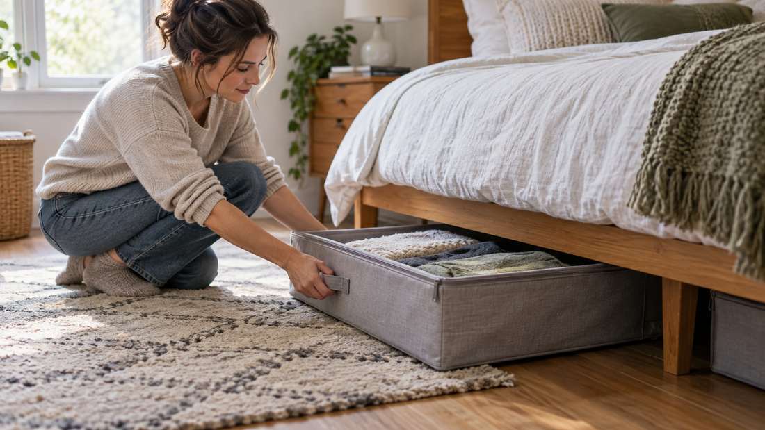 Home & Kitchen Organization Tips-SROYAS LLC-SROYAS Team-bedding storage-bedroom organization-Evergreen-organize under bed storage-Room & Bedroom Organization-space saving storage-under bed shoe organizer