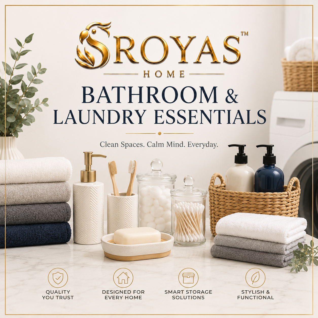 Keep bathroom and laundry areas neat with shower shelves, towel racks, hampers, cabinets, under-sink organizers, dispensers, and space-saving storage solutions.