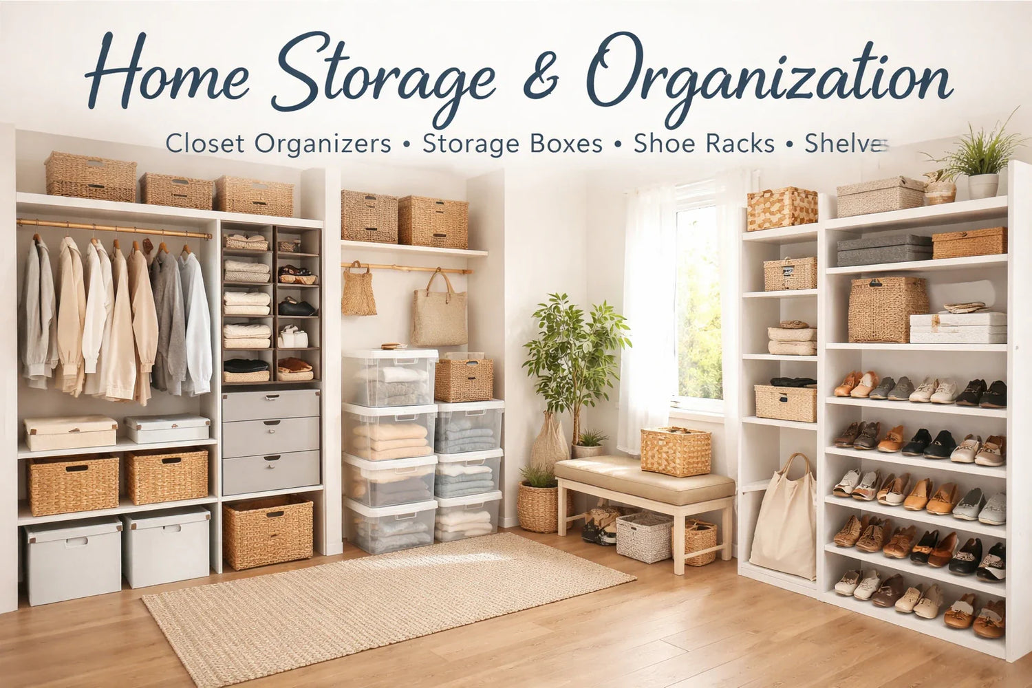 home storage and organization with closet organizer shoe rack and storage boxes