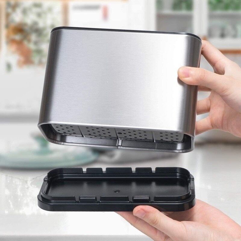 Stainless Steel Utensil Holder with 4 Compartments & Drain Base - product image 2 | SROYAS kitchen countertop organizer