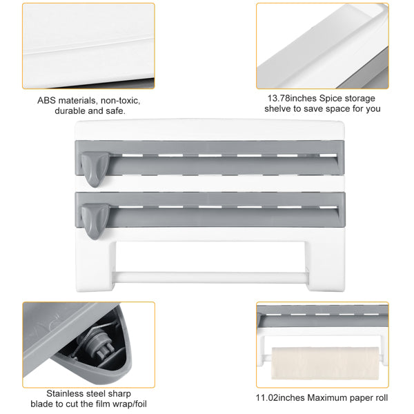 Wall-Mount Kitchen Roll Dispenser with Cutter – Paper Towel, Foil & Cling Film Organizer-SROYAS 