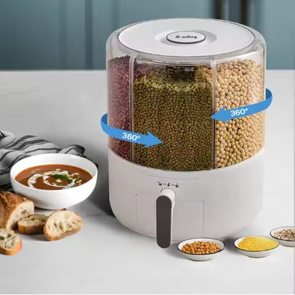 6-in-1 Rotating Grain Storage Dispenser – 360° Rice & Cereal Organizer with Anti-Spill Design-SROYAS 