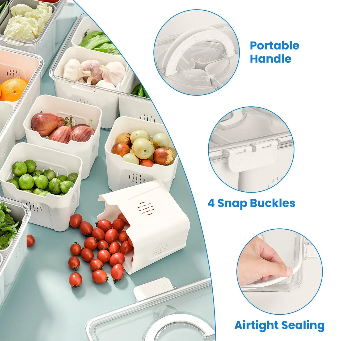 2-Pack Airtight Fruit Storage Containers – 8 Colander Baskets, 227oz-SROYAS 