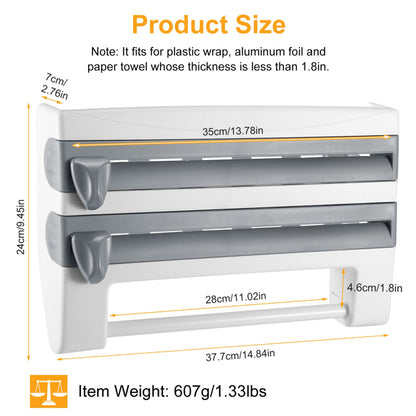Wall-Mount Kitchen Roll Dispenser with Cutter – Paper Towel, Foil & Cling Film Organizer-SROYAS 
