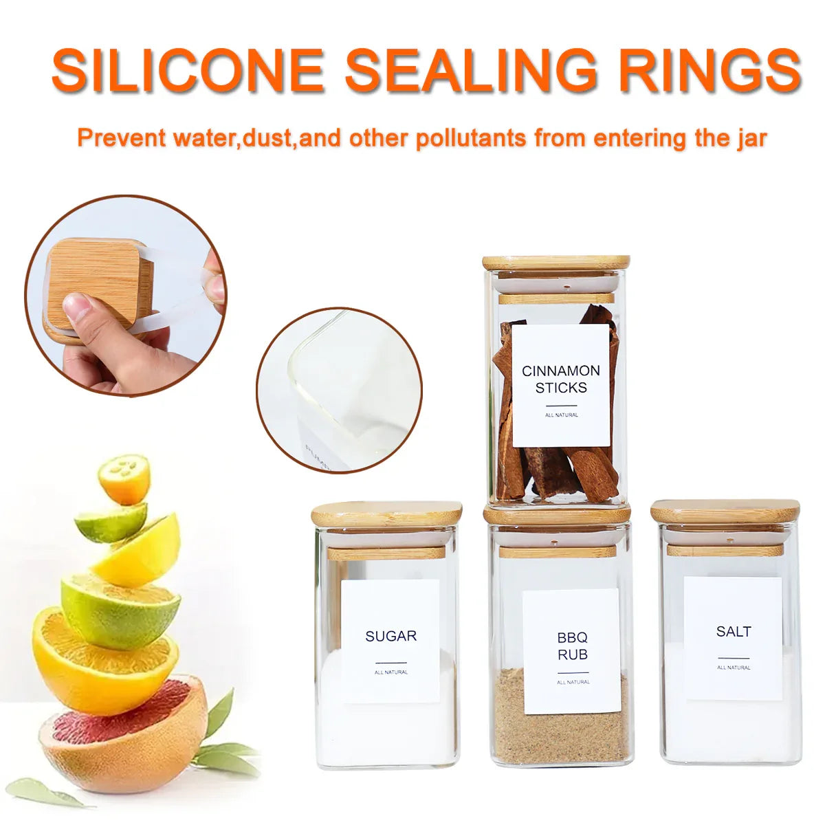 12-Piece Square Spice Jar Set with 72 Labels | Glass Kitchen Seasoning Organizer-SROYAS 