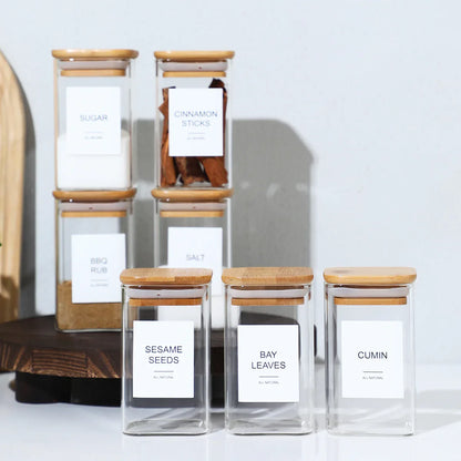 12-Piece Square Spice Jar Set with 72 Labels | Glass Kitchen Seasoning Organizer-SROYAS 