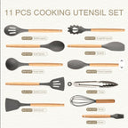 11-Piece Non-Stick Silicone Kitchen Utensils Set with Wooden Handles view 2 for kitchen organization and cabinet storage