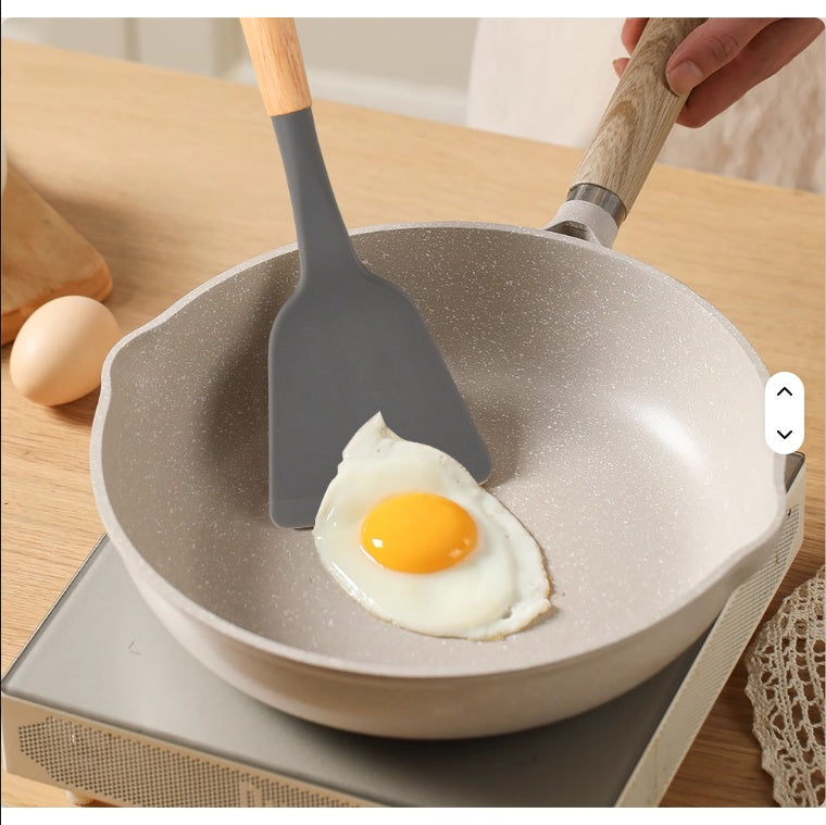 11-Piece Non-Stick Silicone Kitchen Utensils Set with Wooden Handles view 3 for kitchen organization and cabinet storage