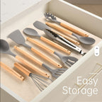11-Piece Non-Stick Silicone Kitchen Utensils Set with Wooden Handles view 4 for kitchen organization and cabinet storage