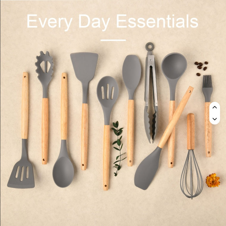 11-Piece Non-Stick Silicone Kitchen Utensils Set with Wooden Handles view 6 for kitchen organization and cabinet storage