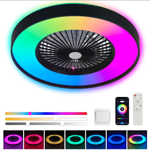 23-Inch Smart Ceiling Fan with RGB Light & Remote Control-Home Essentials & Decor-SROYAS 