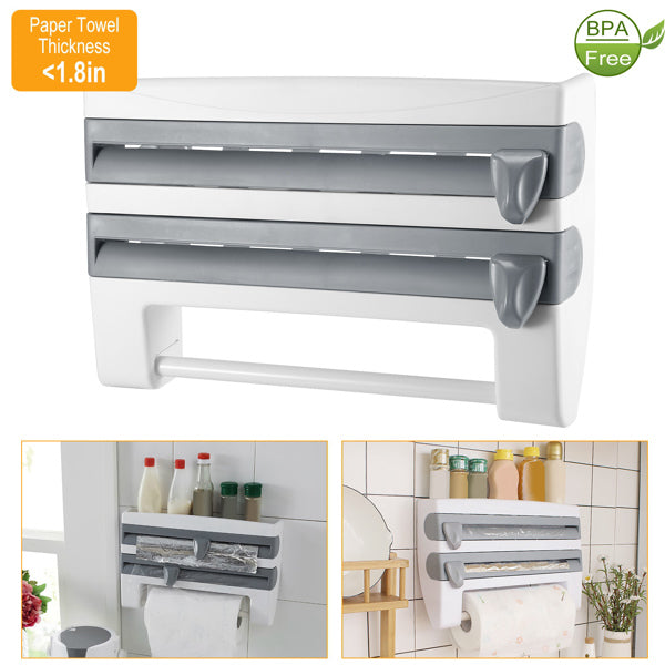 Wall-Mount Kitchen Roll Dispenser with Cutter – Paper Towel, Foil & Cling Film Organizer-SROYAS 