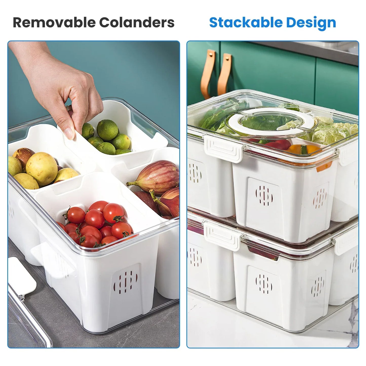 2-Pack Airtight Fruit Storage Containers – 8 Colander Baskets, 227oz-SROYAS 