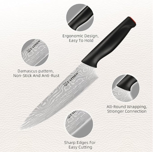15-Piece Kitchen Knife Set with Block | Damascus Pattern, High Carbon Steel view 2 - kitchen organization and cabinet storage