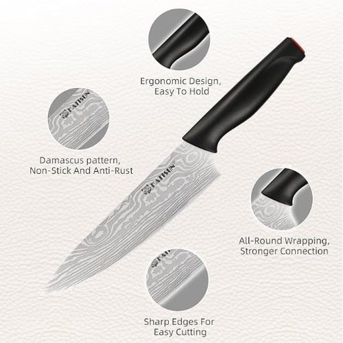 15-Piece Kitchen Knife Set with Block | Damascus Pattern, High Carbon Steel view 2 - kitchen organization and cabinet storage