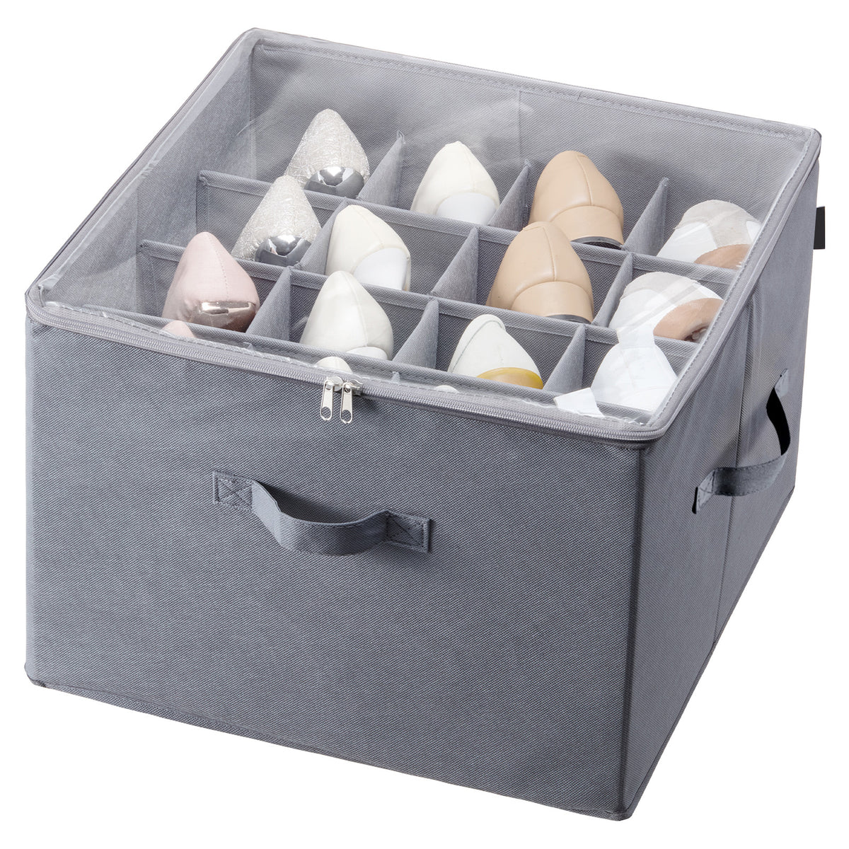 Grey organizer with sixteen divided compartments