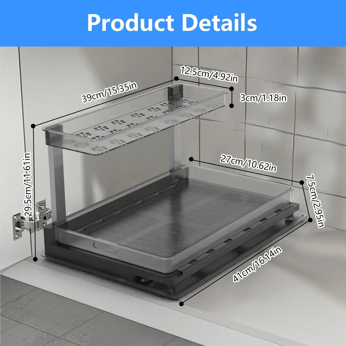 2-Tier Under Sink Pull-Out Organizer with Sliding Drawer-SROYAS 