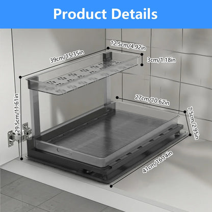 2-Tier Under Sink Pull-Out Organizer with Sliding Drawer-SROYAS 