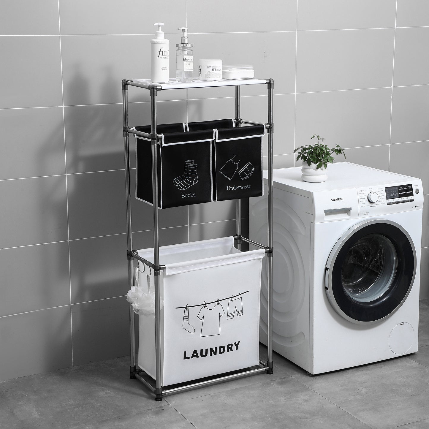 3-Tier Laundry Hamper Sorter | 4 Removable Bags, Wheels and Hooks for laundry room organization and clothes storage - SROYAS