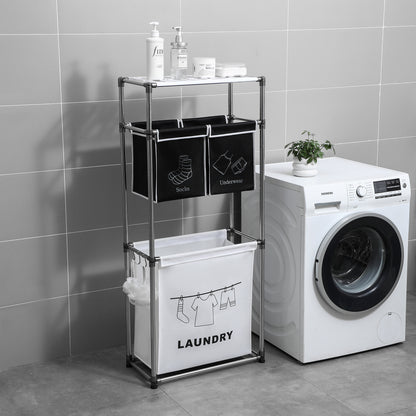 3-Tier Laundry Hamper Sorter | 4 Removable Bags, Wheels and Hooks for laundry room organization and clothes storage - SROYAS