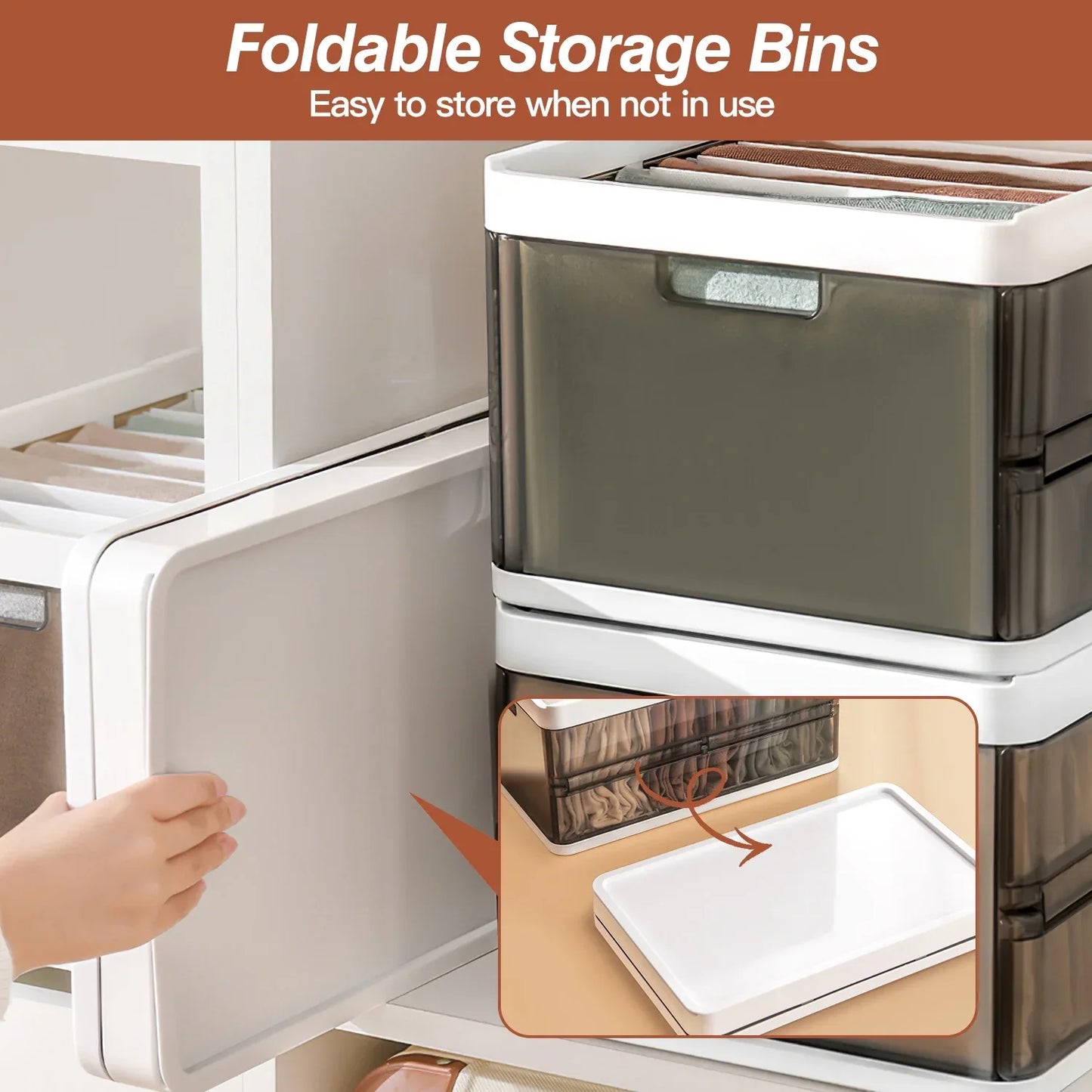 3-Pack Foldable Plastic Storage Bins with Lids for pantry food storage and kitchen organization - SROYAS