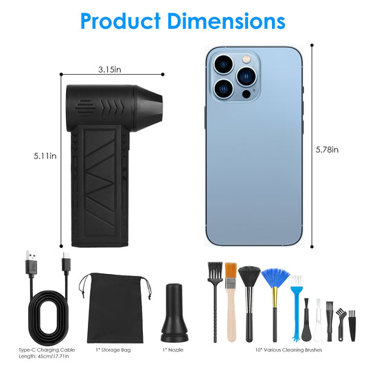 Cordless Air Duster 150,000 RPM - LED, 4-Speed, Type-C-SROYAS 