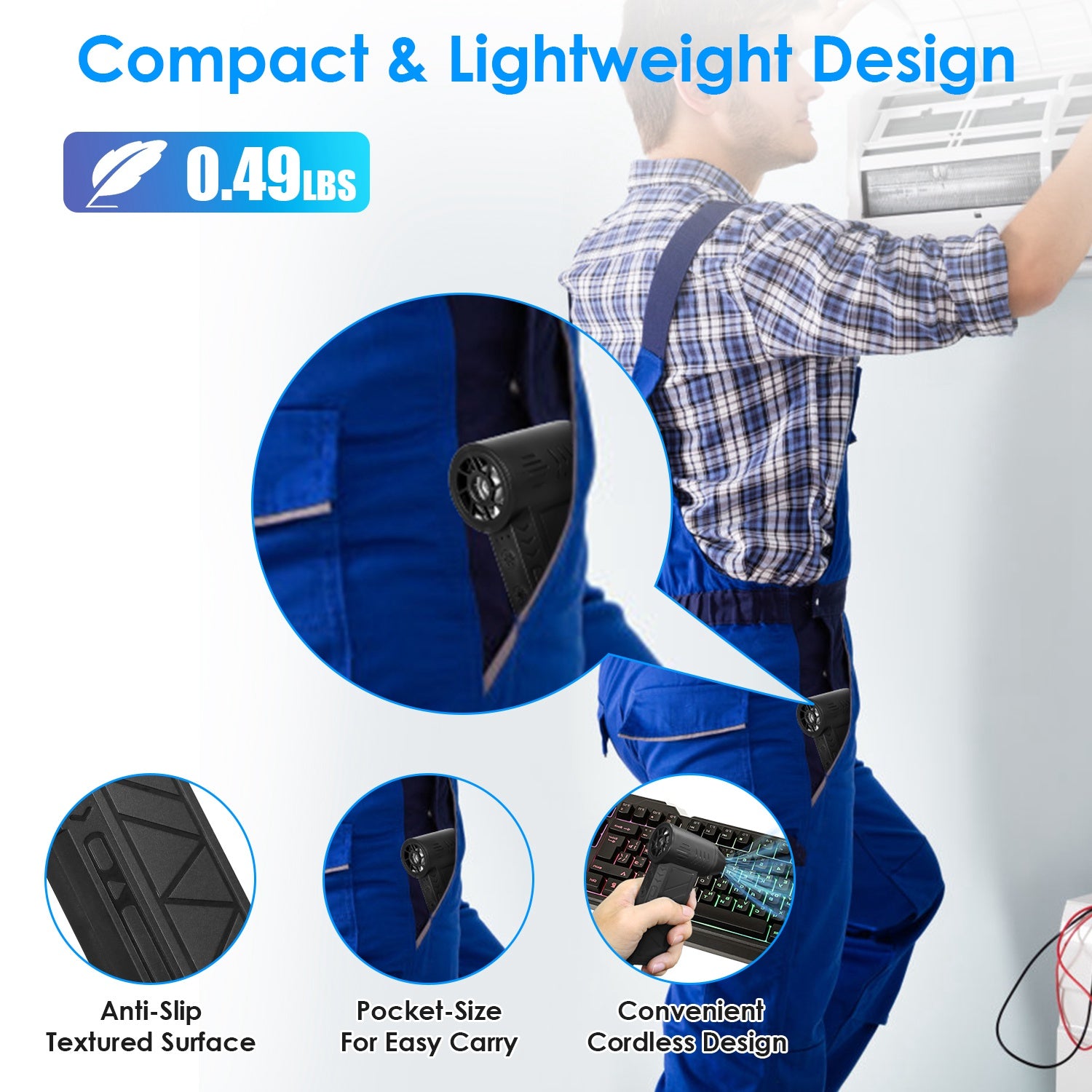 Cordless Air Duster 150,000 RPM - LED, 4-Speed, Type-C-SROYAS 