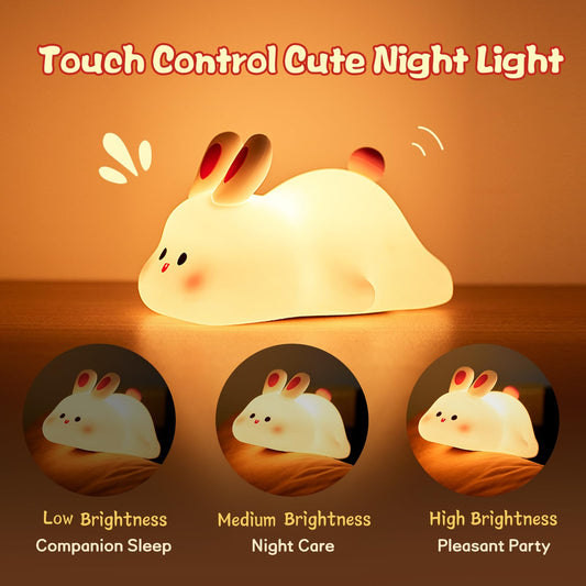 Cute LED Rabbit Night Light - Touch Sensor Lamp for Kids