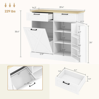 Farmhouse Tilt-Out Trash Cabinet with 3-Tier Spice Rack-SROYAS 